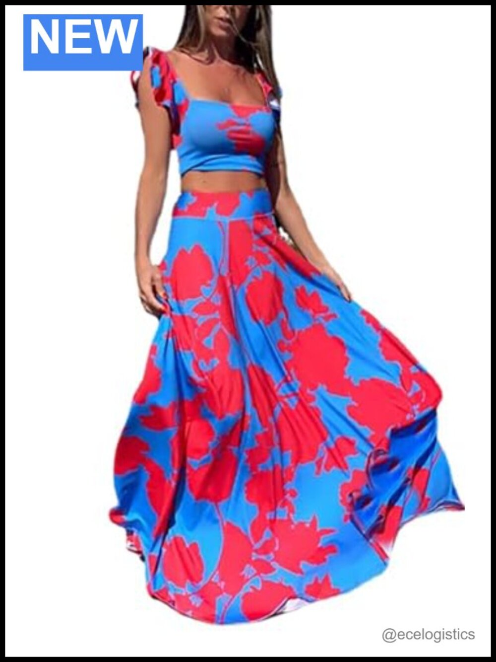 Floral 2 Piece Skirt Set for Women Sleeveless Tank Top High Waist Maxi Skirts